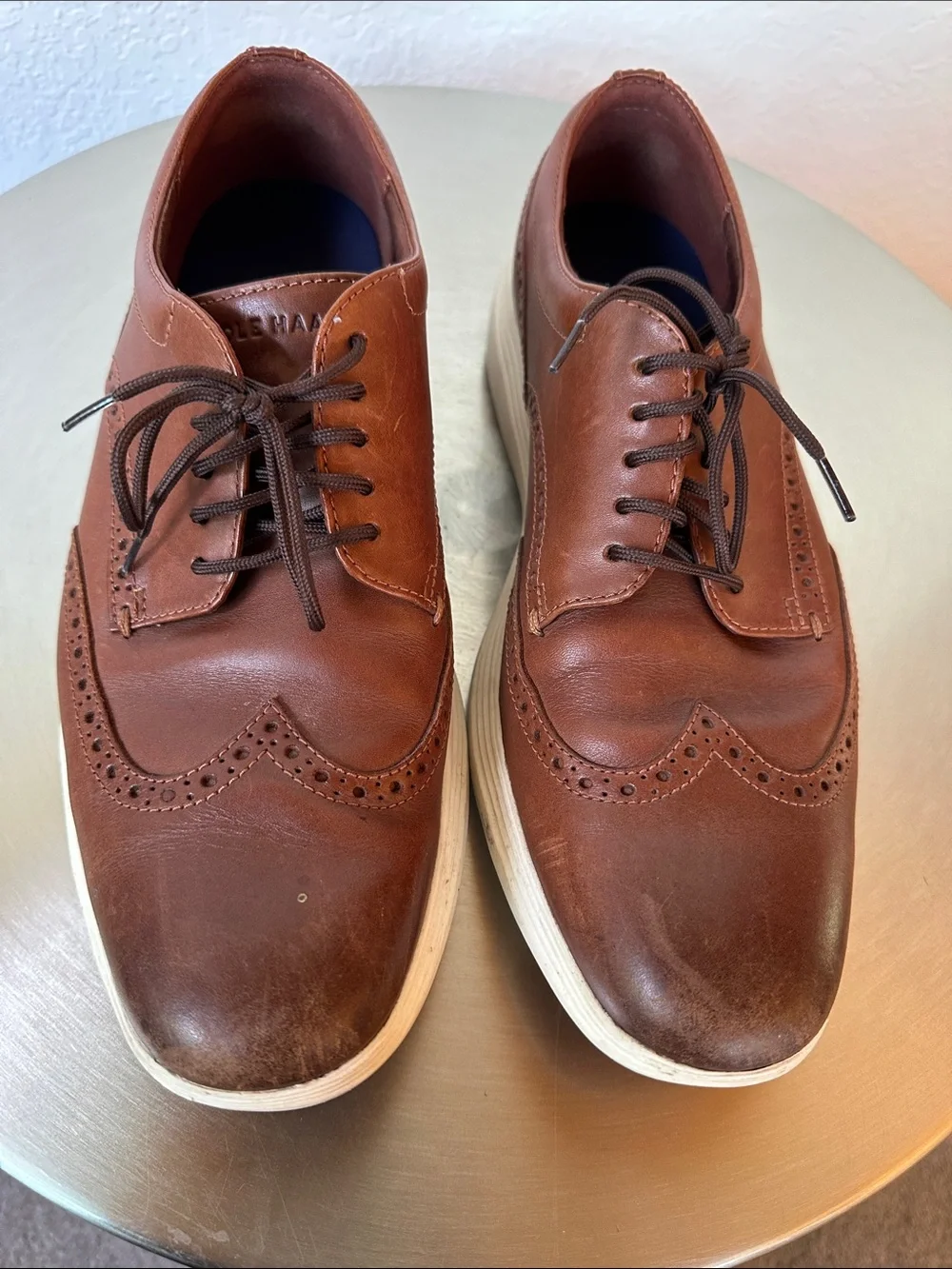 Cole Haan Chestnut Brown Leather Wingtip Derby with White Sole Sz 11 Gran OS